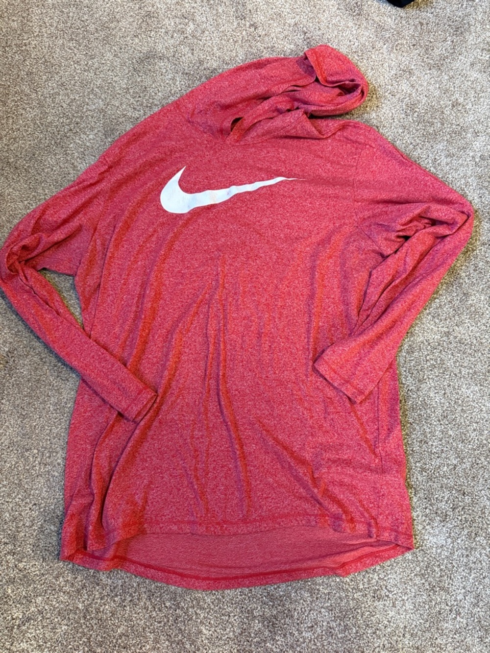 Nike Men’s Heather Red Lightweight Hoodie with White Swoosh